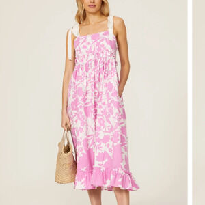 Peter Som Pink Gauze Midi Dress SIZE 4 Ruffle Cottage Cotton Vacation $390